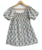 Blue Botanical Cotton Two-Piece Set - Puff Sleeve Top & Pajama Shorts