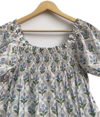 Blue Botanical Cotton Two-Piece Set - Puff Sleeve Top & Pajama Shorts