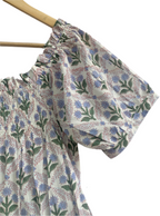 Blue Botanical Cotton Two-Piece Set - Puff Sleeve Top & Pajama Shorts