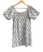 Blue Botanical Cotton Two-Piece Set - Puff Sleeve Top & Pajama Shorts