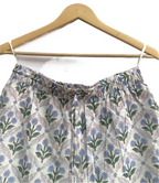Blue Botanical Cotton Two-Piece Set - Puff Sleeve Top & Pajama Shorts