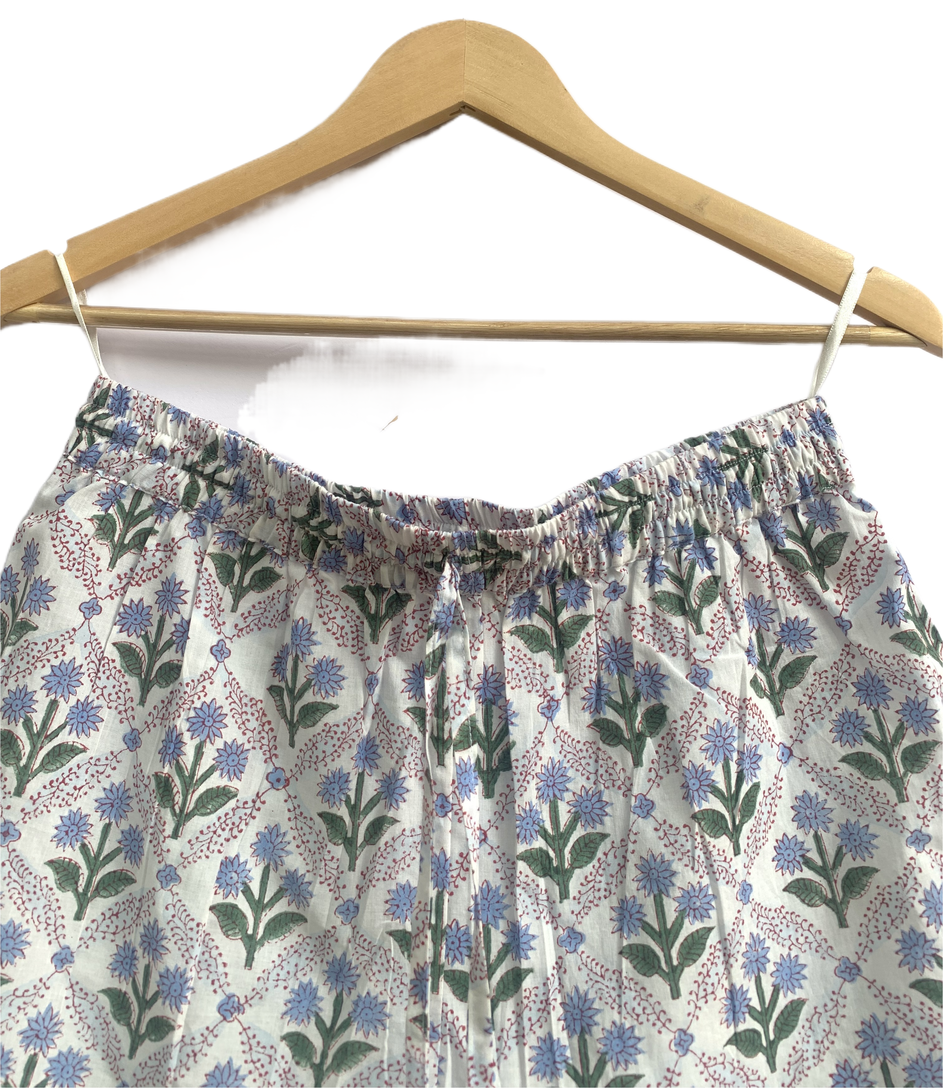 Blue Botanical Cotton Two-Piece Set - Puff Sleeve Top & Pajama Shorts