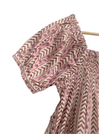 Dusty Rose Hand Block Print Cotton Pajama Set for Women - Smocked Puff Sleeve Top & Lounge Shorts