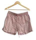 Dusty Rose Hand Block Print Cotton Pajama Set for Women - Smocked Puff Sleeve Top & Lounge Shorts