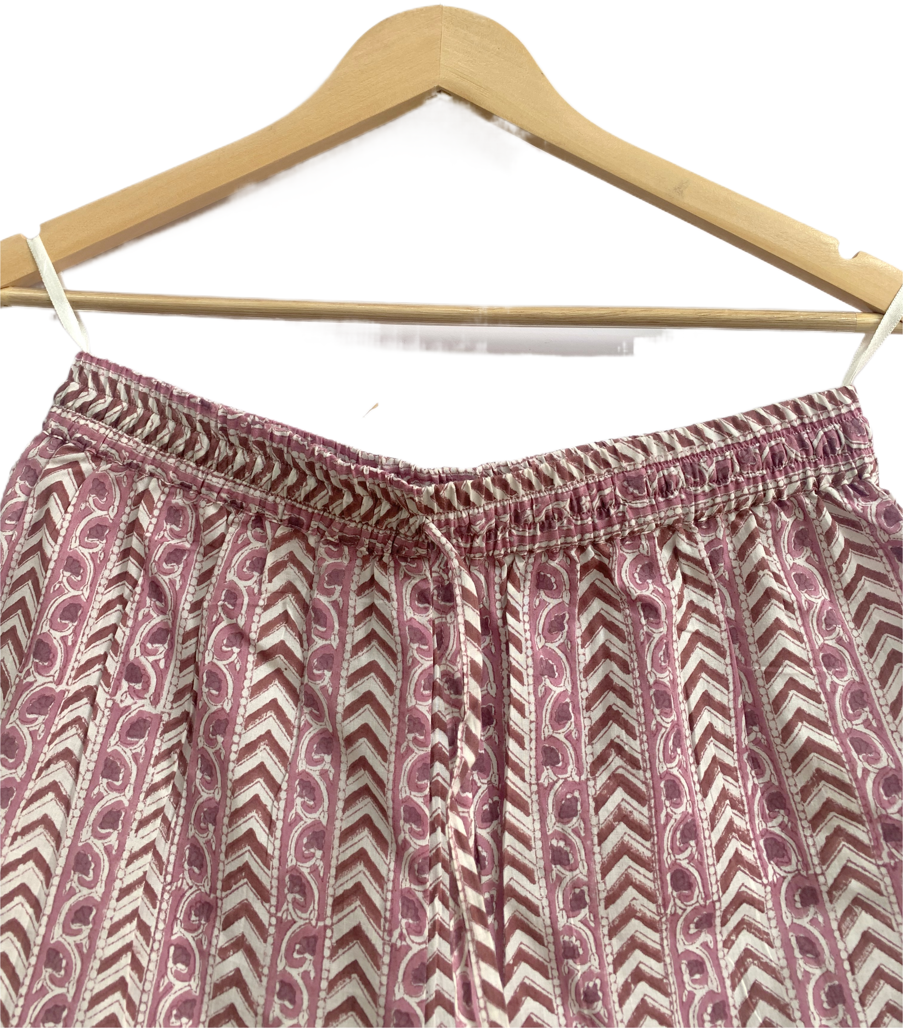 Dusty Rose Hand Block Print Cotton Pajama Set for Women - Smocked Puff Sleeve Top & Lounge Shorts