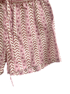 Dusty Rose Hand Block Print Cotton Pajama Set for Women - Smocked Puff Sleeve Top & Lounge Shorts