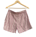 Dusty Rose Hand Block Print Cotton Pajama Set for Women - Smocked Puff Sleeve Top & Lounge Shorts