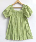 Green Gingham Cotton Lounge Set - Smocked Square Neck Top & Pajama Short