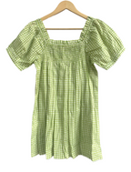 Green Gingham Cotton Lounge Set - Smocked Square Neck Top & Pajama Short