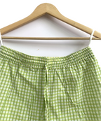 Green Gingham Cotton Lounge Set - Smocked Square Neck Top & Pajama Short
