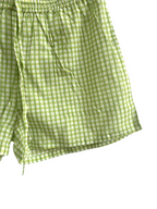 Green Gingham Cotton Lounge Set - Smocked Square Neck Top & Pajama Short
