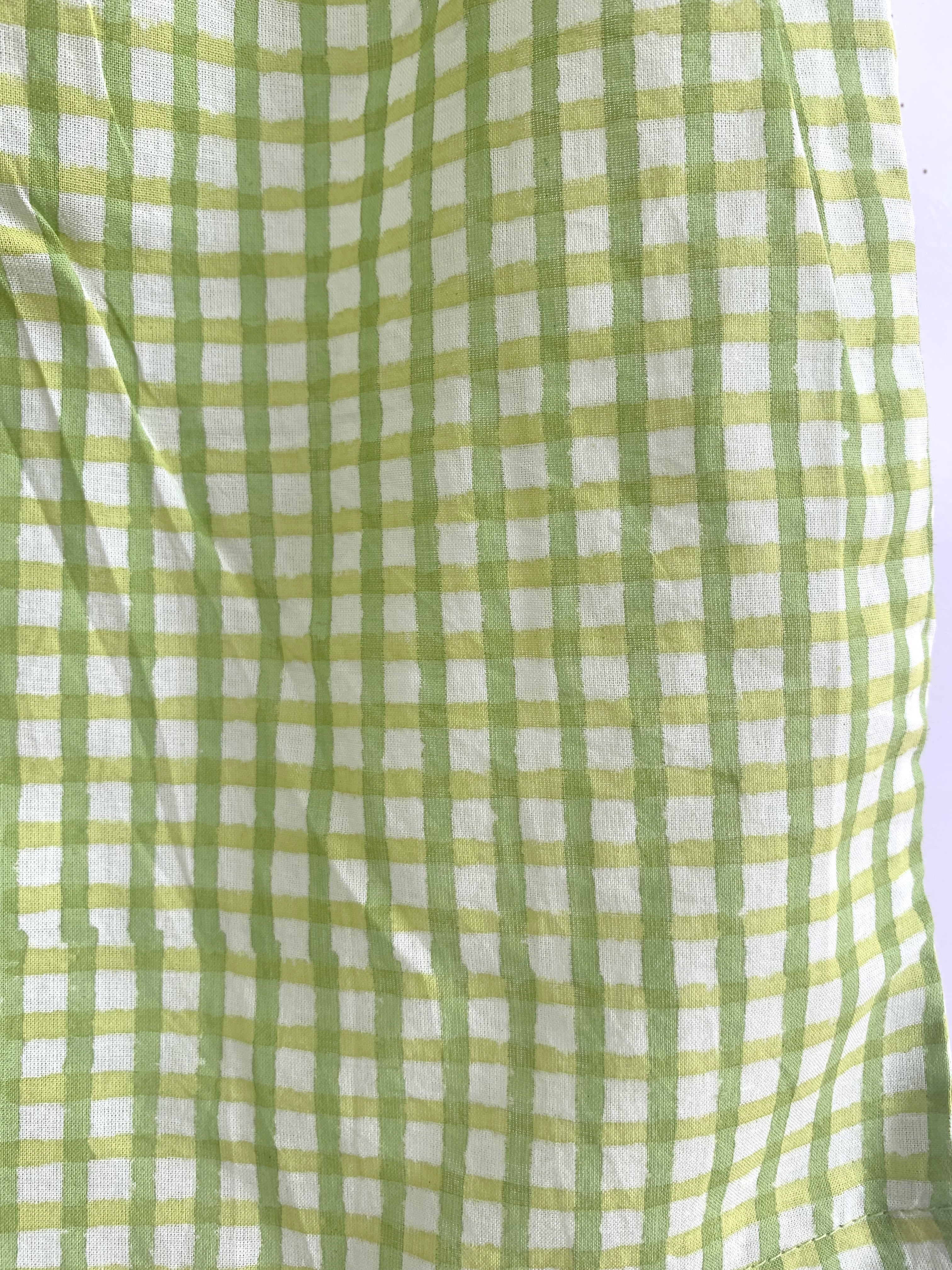 Green Gingham Cotton Lounge Set - Smocked Square Neck Top & Pajama Short