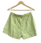 Green Gingham Cotton Lounge Set - Smocked Square Neck Top & Pajama Short
