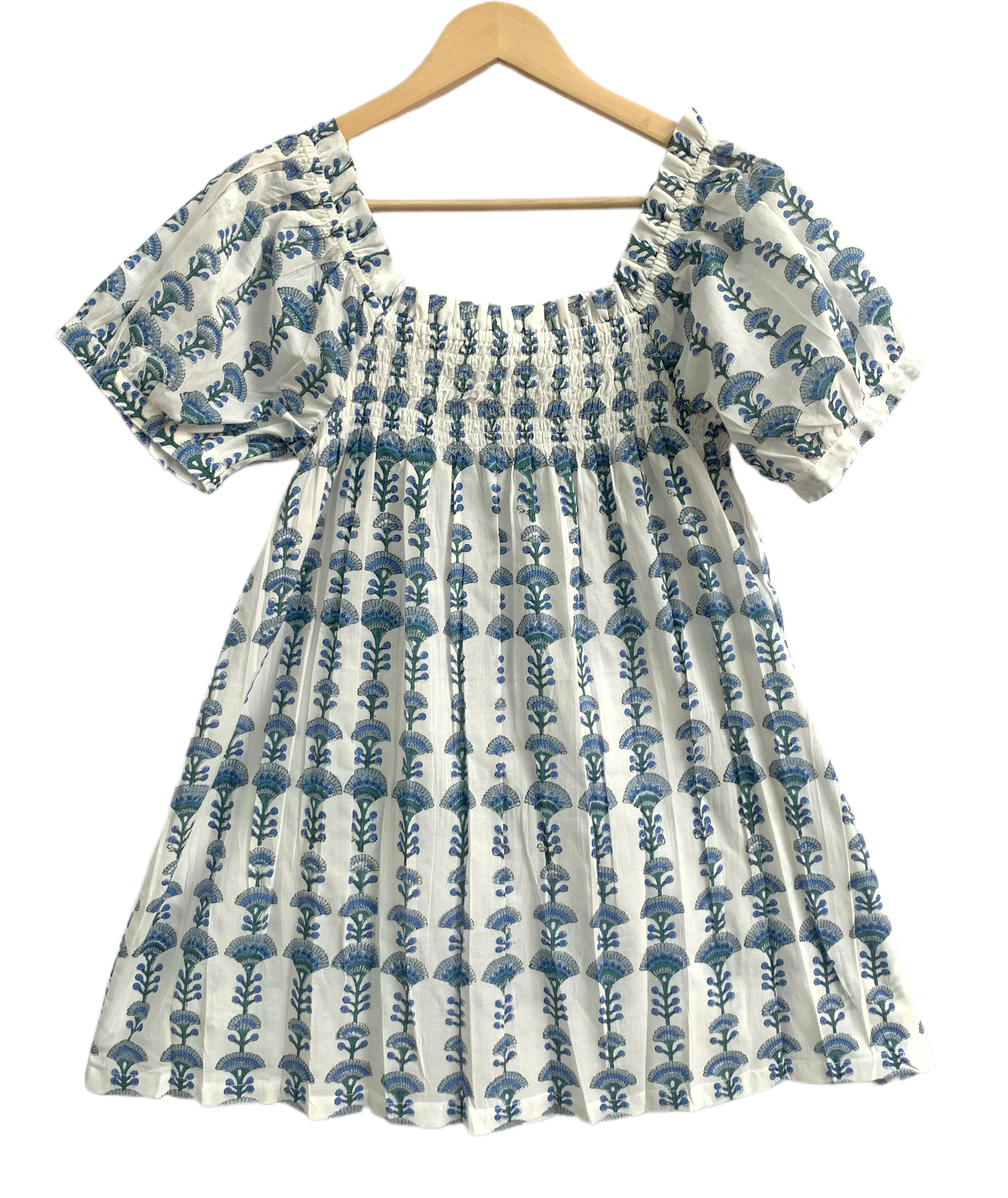 Blue Floral Cotton Lounge Set | Smocked Square Neck Top & Pajama Shorts