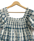 Blue Floral Cotton Lounge Set | Smocked Square Neck Top & Pajama Shorts