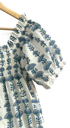 Blue Floral Cotton Lounge Set | Smocked Square Neck Top & Pajama Shorts