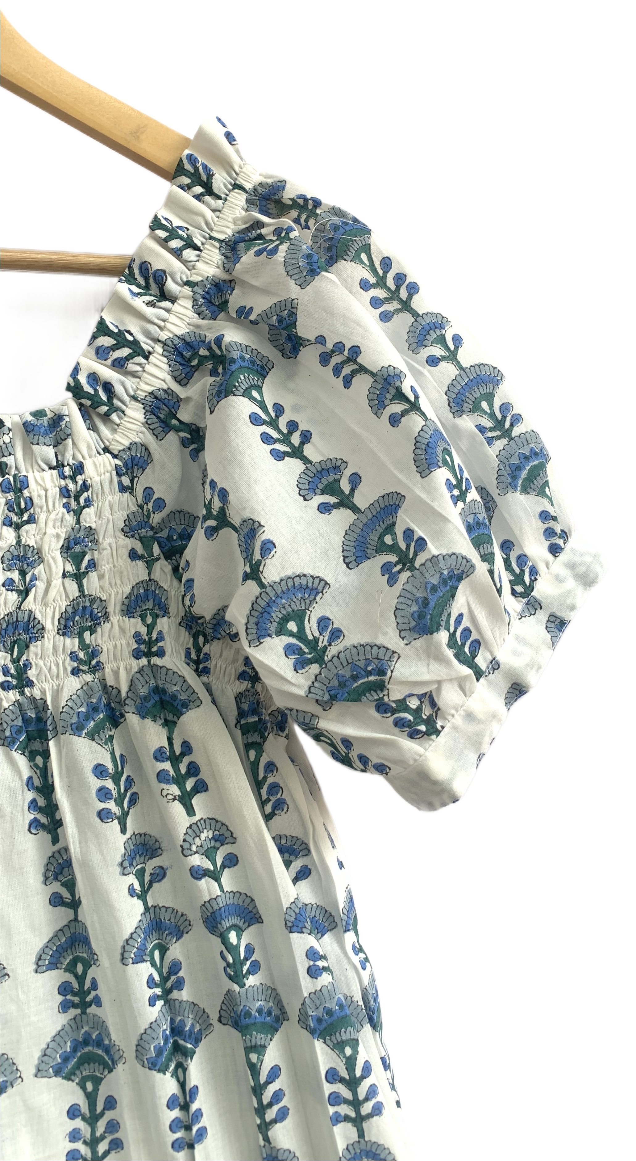 Blue Floral Cotton Lounge Set | Smocked Square Neck Top & Pajama Shorts
