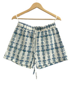 Blue Floral Cotton Lounge Set | Smocked Square Neck Top & Pajama Shorts