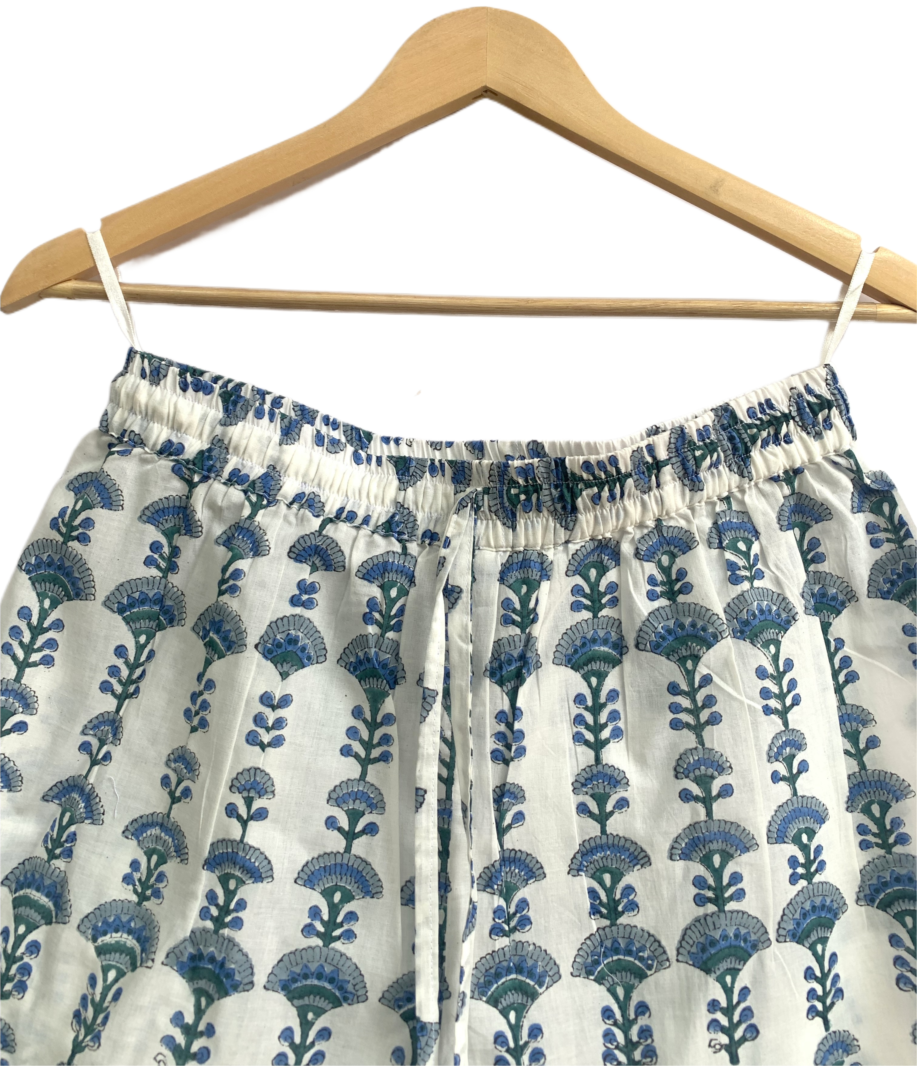 Blue Floral Cotton Lounge Set | Smocked Square Neck Top & Pajama Shorts