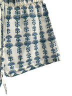 Blue Floral Cotton Lounge Set | Smocked Square Neck Top & Pajama Shorts
