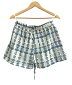 Blue Floral Cotton Lounge Set | Smocked Square Neck Top & Pajama Shorts