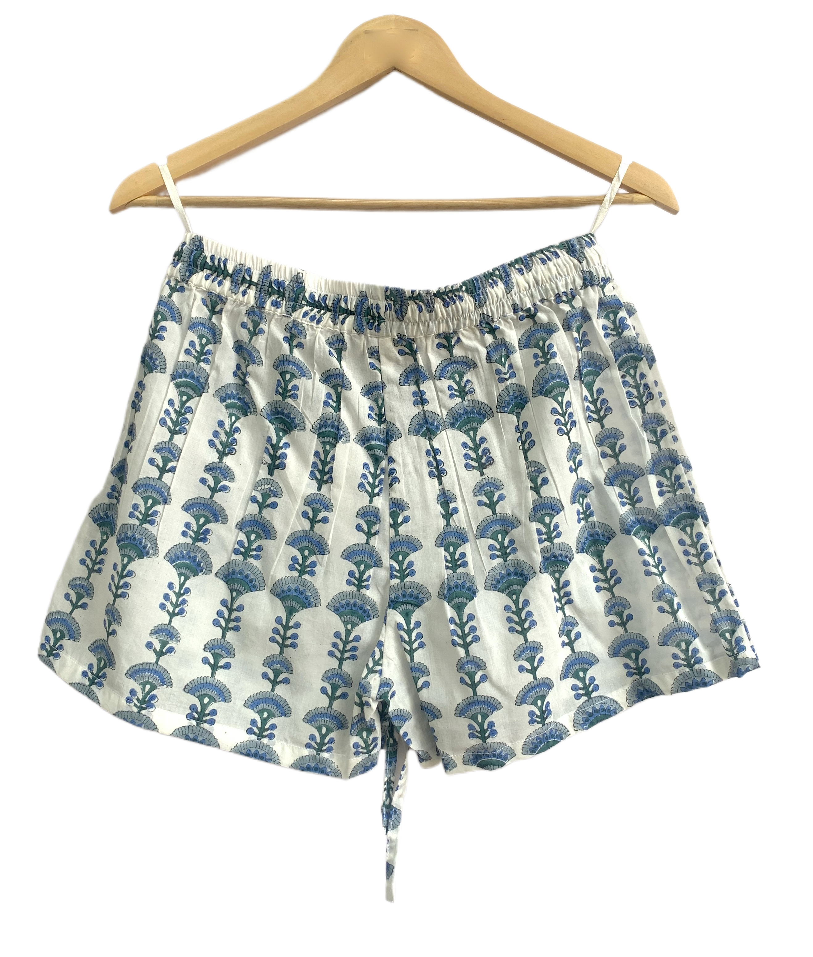 Blue Floral Cotton Lounge Set | Smocked Square Neck Top & Pajama Shorts