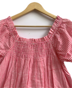 Pink Check Cotton Lounge Set - Smocked Square Neck Top & Pajama Shorts