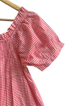 Pink Check Cotton Lounge Set - Smocked Square Neck Top & Pajama Shorts