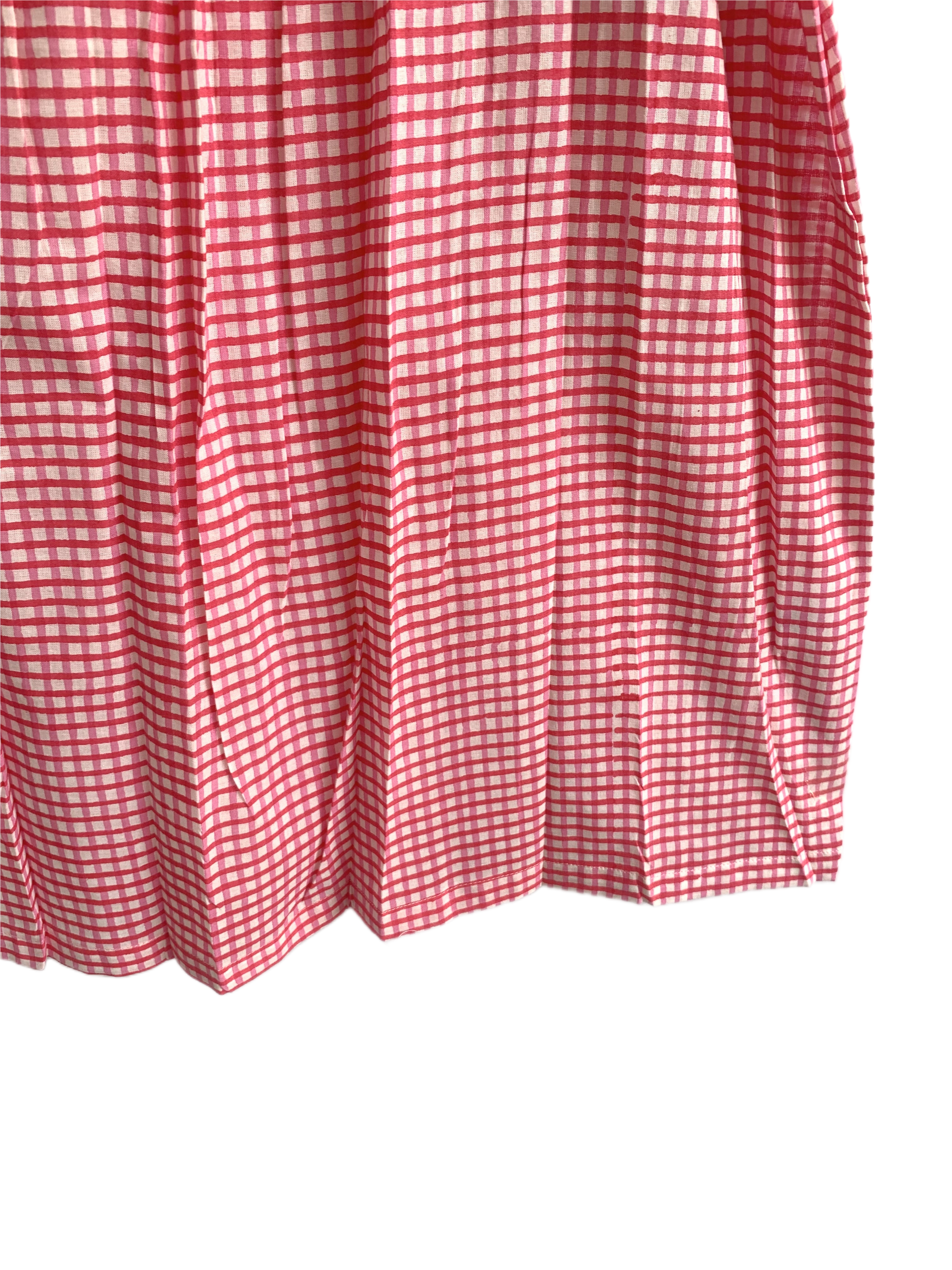 Pink Check Cotton Lounge Set - Smocked Square Neck Top & Pajama Shorts