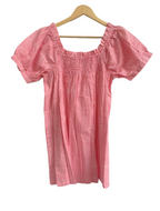 Pink Check Cotton Lounge Set - Smocked Square Neck Top & Pajama Shorts