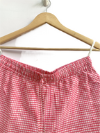 Pink Check Cotton Lounge Set - Smocked Square Neck Top & Pajama Shorts