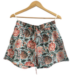 Blue & Rust Floral Cotton Pajama Set - Puff Sleeve Top & Lounge Shorts