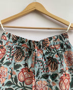 Blue & Rust Floral Cotton Pajama Set - Puff Sleeve Top & Lounge Shorts
