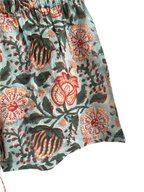 Blue & Rust Floral Cotton Pajama Set - Puff Sleeve Top & Lounge Shorts