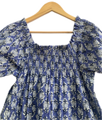 Blue Floral Cotton Sleep Set - Puff Sleeve Top & Lounge Shorts