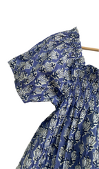Blue Floral Cotton Sleep Set - Puff Sleeve Top & Lounge Shorts