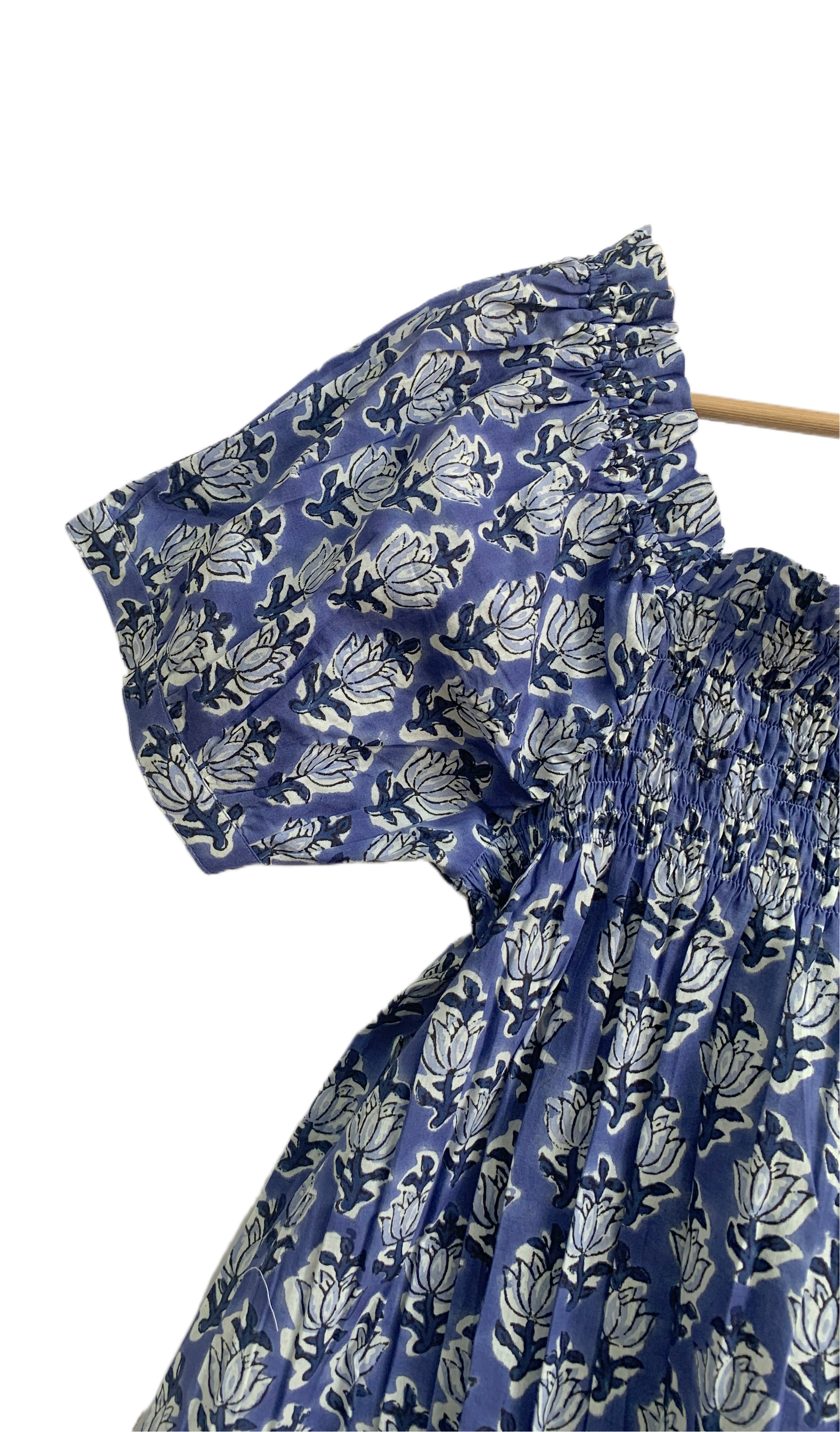 Blue Floral Cotton Sleep Set - Puff Sleeve Top & Lounge Shorts