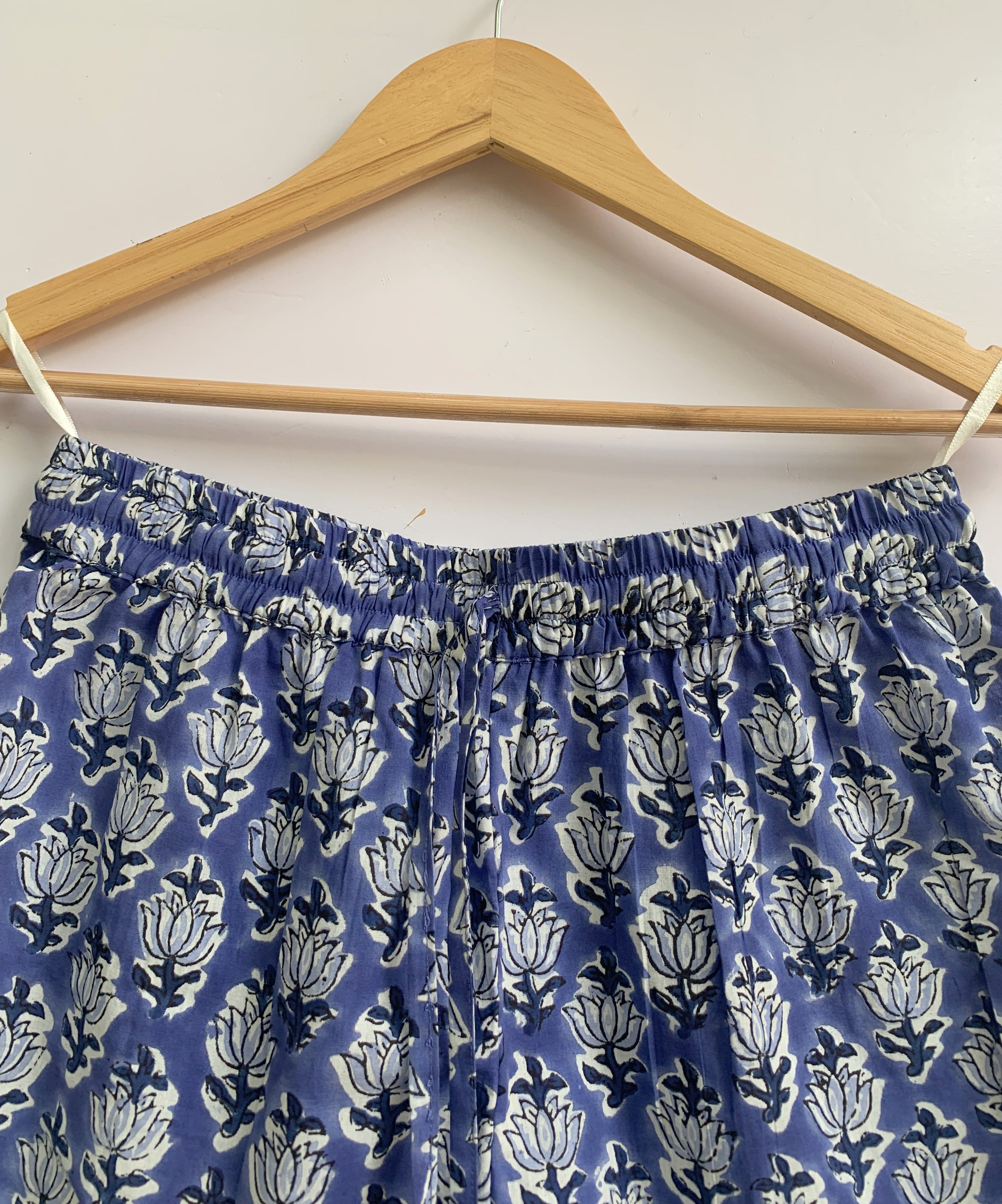 Blue Floral Cotton Sleep Set - Puff Sleeve Top & Lounge Shorts