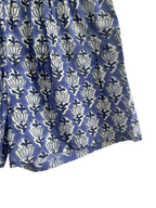 Blue Floral Cotton Sleep Set - Puff Sleeve Top & Lounge Shorts