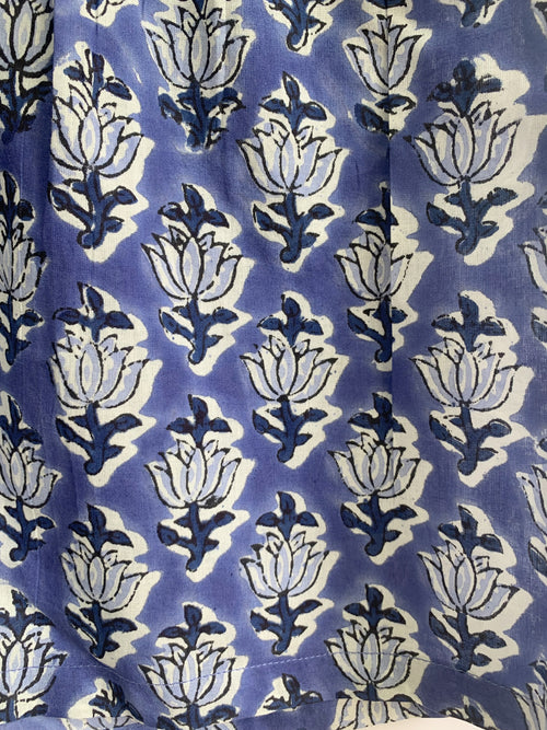 Blue Floral Cotton Sleep Set - Puff Sleeve Top & Lounge Shorts