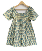 Cream & Blue Floral Cotton Pajama Set | Puff Sleeve Top & Lounge Shorts