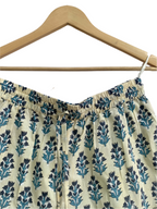 Cream & Blue Floral Cotton Pajama Set | Puff Sleeve Top & Lounge Shorts