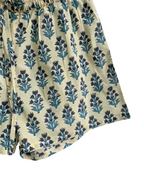 Cream & Blue Floral Cotton Pajama Set | Puff Sleeve Top & Lounge Shorts
