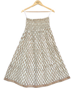 Beige Floral Hand Block Printed Cotton Flared Maxi Skirt