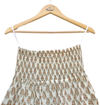Beige Floral Hand Block Printed Cotton Flared Maxi Skirt