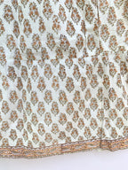 Beige Floral Hand Block Printed Cotton Flared Maxi Skirt
