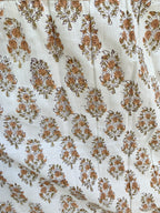 Beige Floral Hand Block Printed Cotton Flared Maxi Skirt