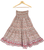 Rust Floral Cotton Smocked Waist Long Skirt