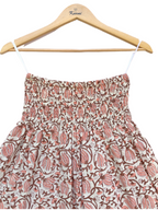 Rust Floral Cotton Smocked Waist Long Skirt