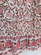 Rust Floral Cotton Smocked Waist Long Skirt